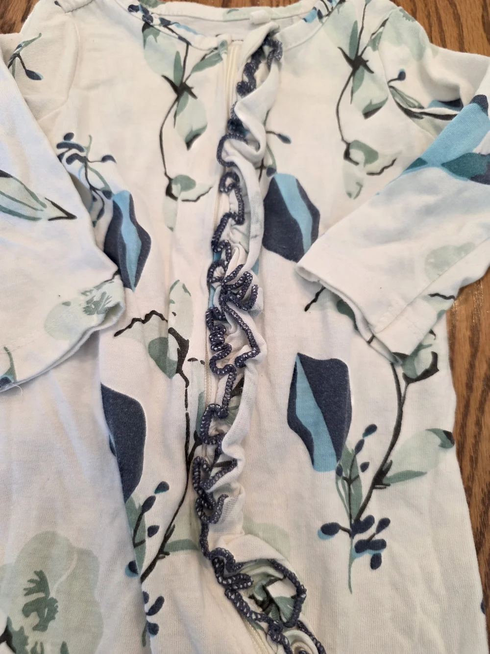 Jessica Simpson Light Blue Floral Ruffle Footed One-Piece